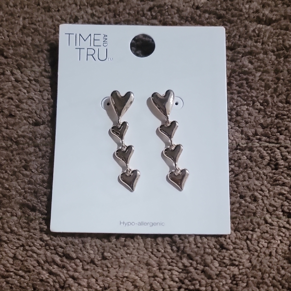 Time and Tru Metallic Heart Drop Earrings